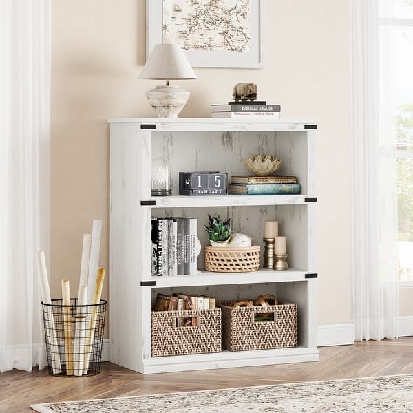 Bookcase Barn Door Cabinet Modern Farmhouse Light Oak Three Tier