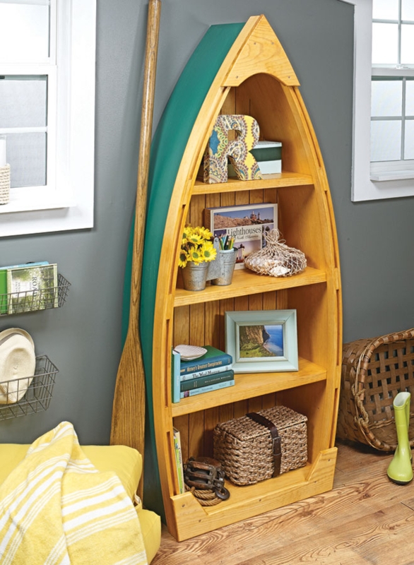 Bookcase Beadboard Back Crown Molding Light Wood Coastal Craftsman