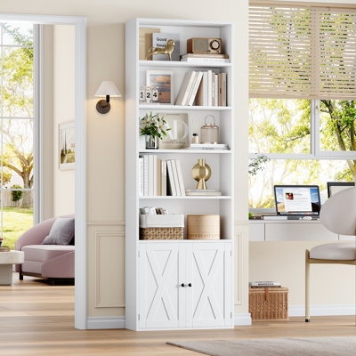 Bookcase Bottom Cabinet Door Equipped White Finish Narrow Silhouette