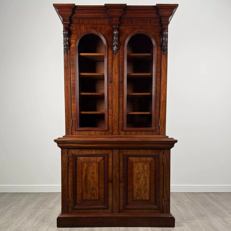 Bookcase Breakfront Style, Antique Mahogany Breakfront Bookcase