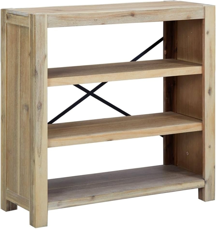 Bookcase Brushed Finish Three Tier Medium Brown Wood Rustic Style