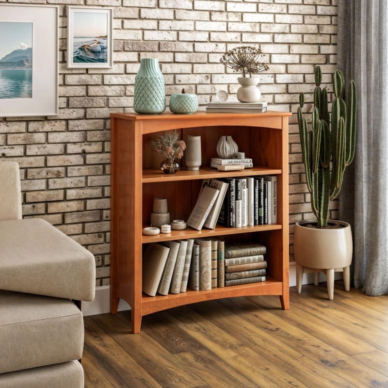 Bookcase Cherry Finish Shaker Lines Adjustable Shelves Traditional
