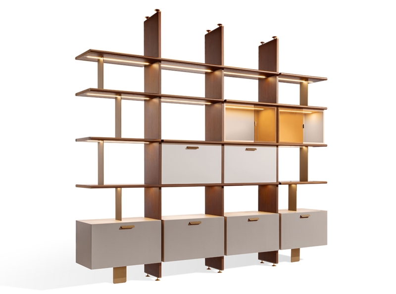 Bookcase Circular Motif Vertical Slats Italian Design Contemporary