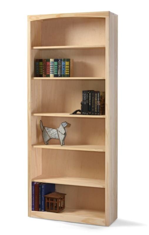 Bookcase Classic Top Molding Unfinished Light Wood Six Shelves