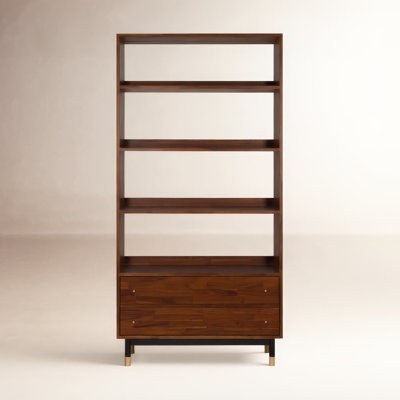 Bookcase Closed Back Four Tier Design Medium Brown Wood Grain Finish