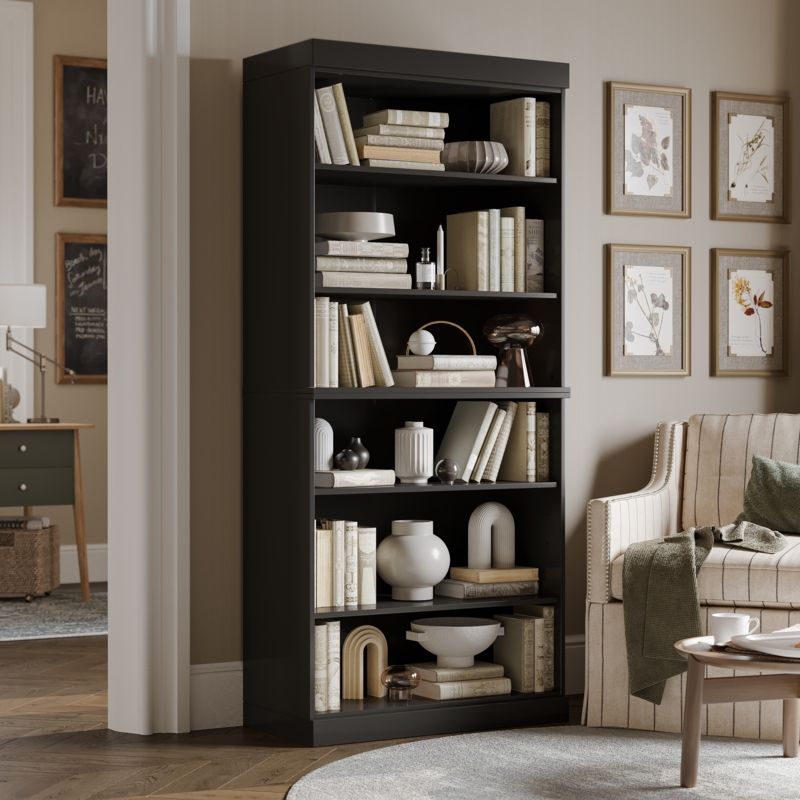 Bookcase Crown Molding White Traditional Six Shelves