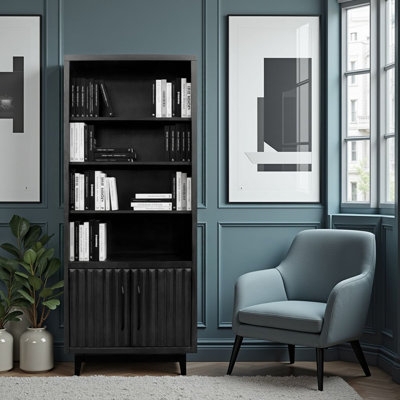 Bookcase Dark Espresso Finish Base Cabinet Tall Silhouette Transitional