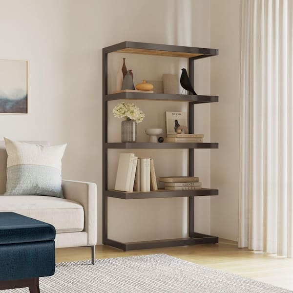 Bookcase Distressed Golden Wheat Wood Four Tier Solid Sides Rustic