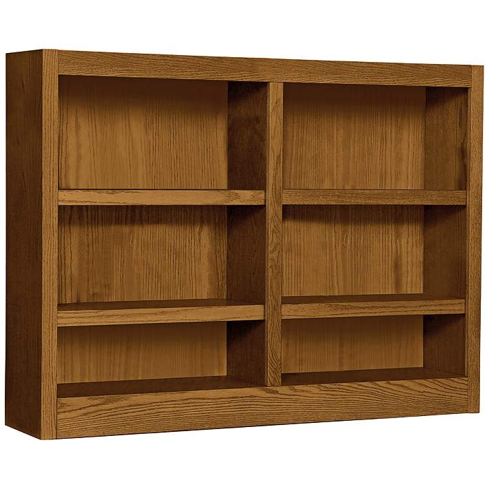 Bookcase Double Wide Dry Oak Twelve Compartments Rustic
