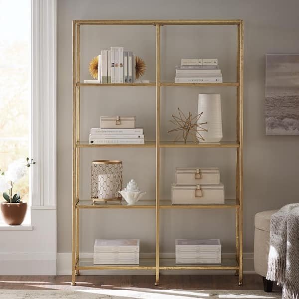 Bookcase Double Width Glass Shelves Open Back Shelving Unit