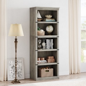 Bookcase featuring Gray Wood Grain and X-Frame Sides