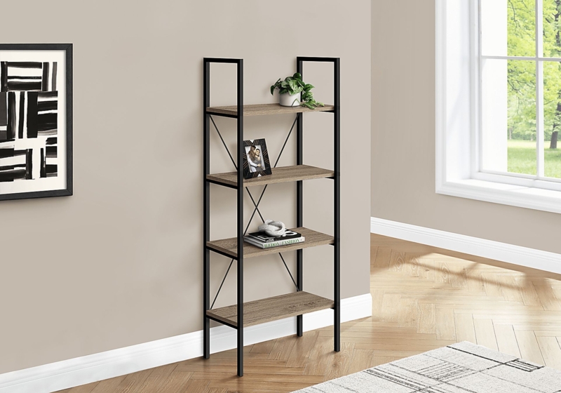 Bookcase, Five Tier, Solid Back, Thick Frame, Contemporary.