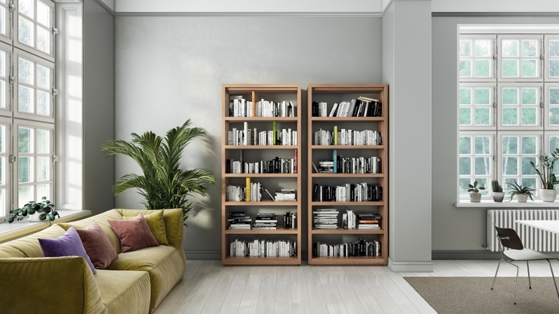 Bookcase Floor to Ceiling Dark Wood Thick Shelves Architectural Wall