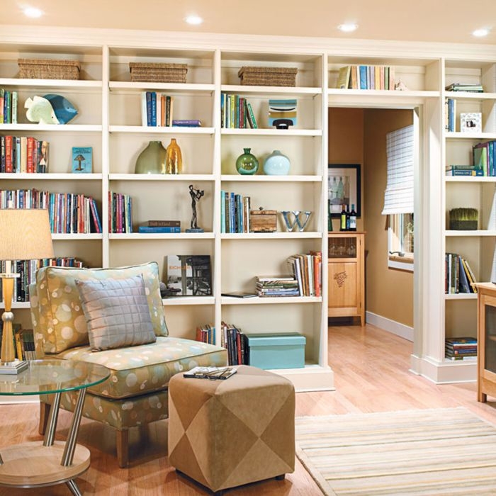 Bookcase Floor To Ceiling Wood Toned With Rolling Ladder Home Library