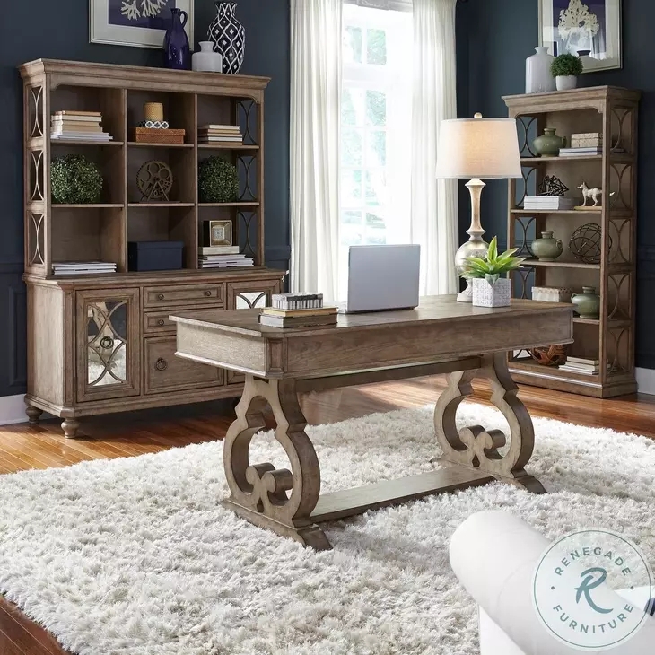 Bookcase, Fluted Pilasters, Molded Crown, Heathered Taupe.