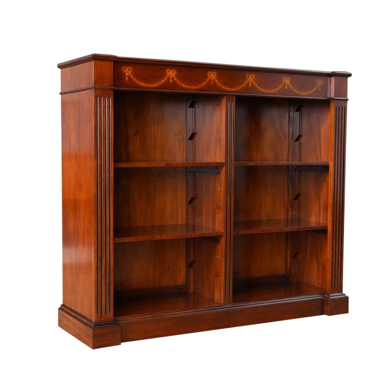 Bookcase Fluted Pilasters, Traditional Mahogany Open Bookcase