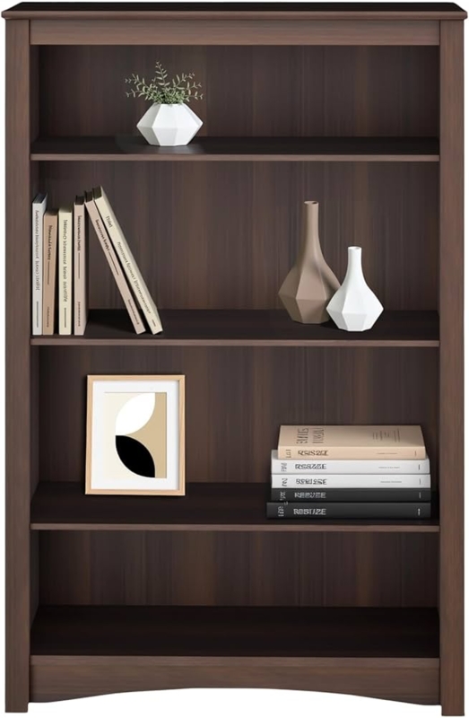 Bookcase Four Tier Design Adjustable Height Shelves Solid Back