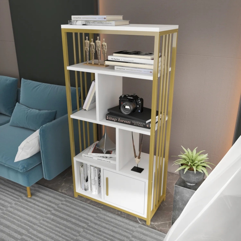 Bookcase Geometric Frame Supports Gold Contemporary Glam Display