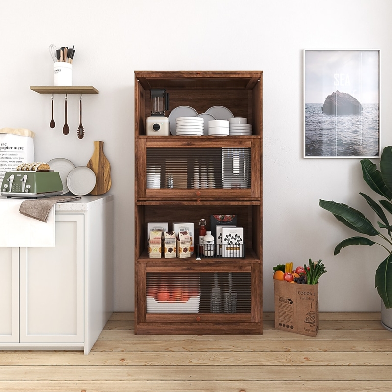 Bookcase Glass Doors Gold Hardware Off White Modular System