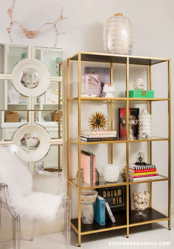 Bookcase Glass Shelving Gold Etagere Styling Ideas Contemporary