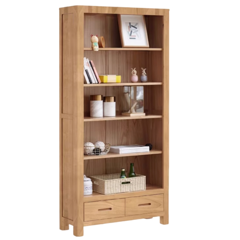 Bookcase Grid Layout Tapered Legs Integrated Drawers Minimalist