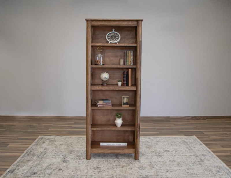 Bookcase Hand Carved Details Floral Scrollwork Rustic Wood Global