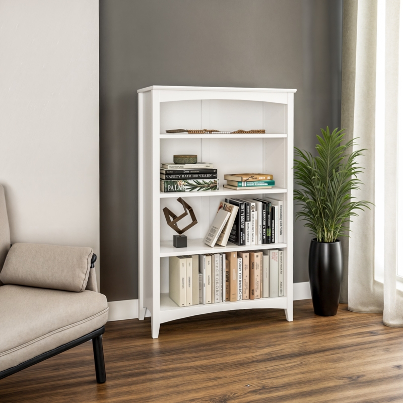 Bookcase in Shaker Style with Recessed Side Panels and White Finish