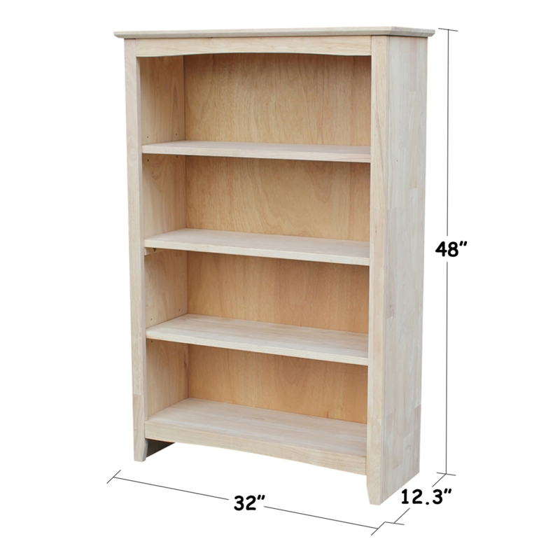 Bookcase in Unfinished Wood with Shaker Style Styling