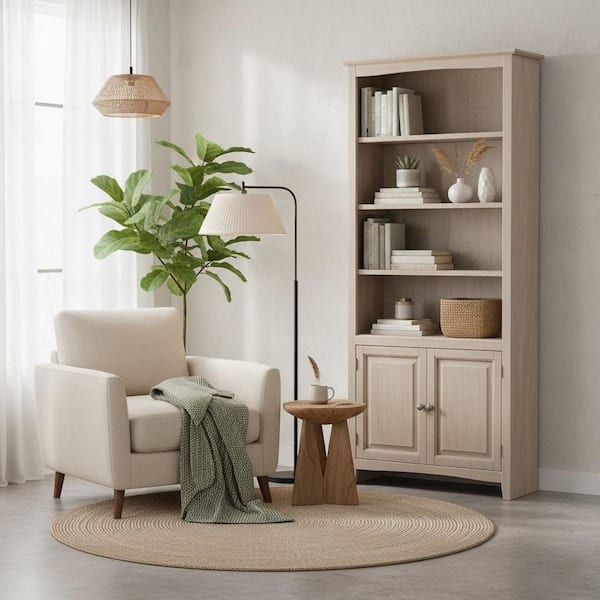 Bookcase in Weathered Gray Taupe Shaker Style Tall Silhouette
