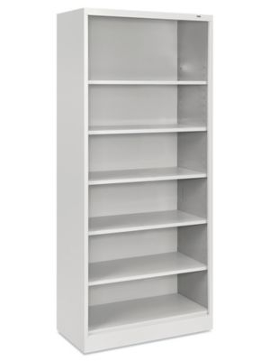 Bookcase Light Gray Metal Industrial Solid Sides 6-Shelf Tall