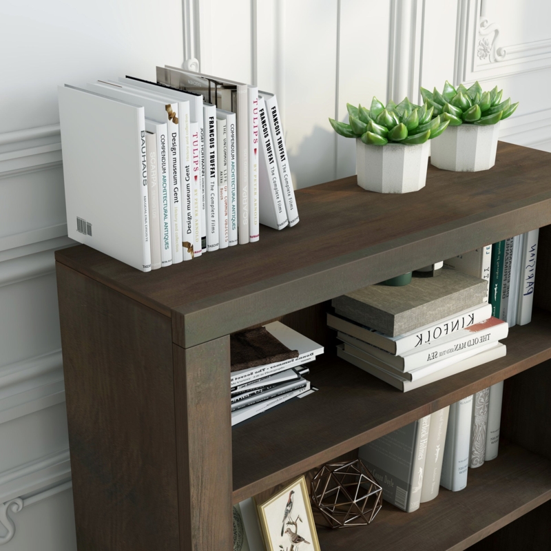 Bookcase Low Profile Barnwood Finish Saw Mark Texture Rustic Farmhouse