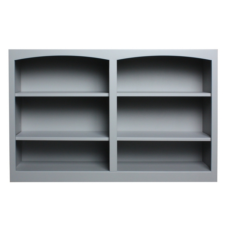 Bookcase Low Profile Wide Warm Wood Tone Six Compartments