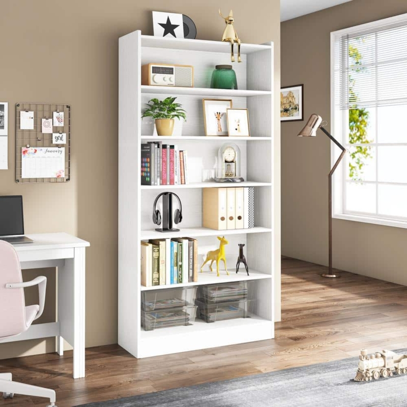 Bookcase Matte White Finish Modern Farmhouse Open Shelves