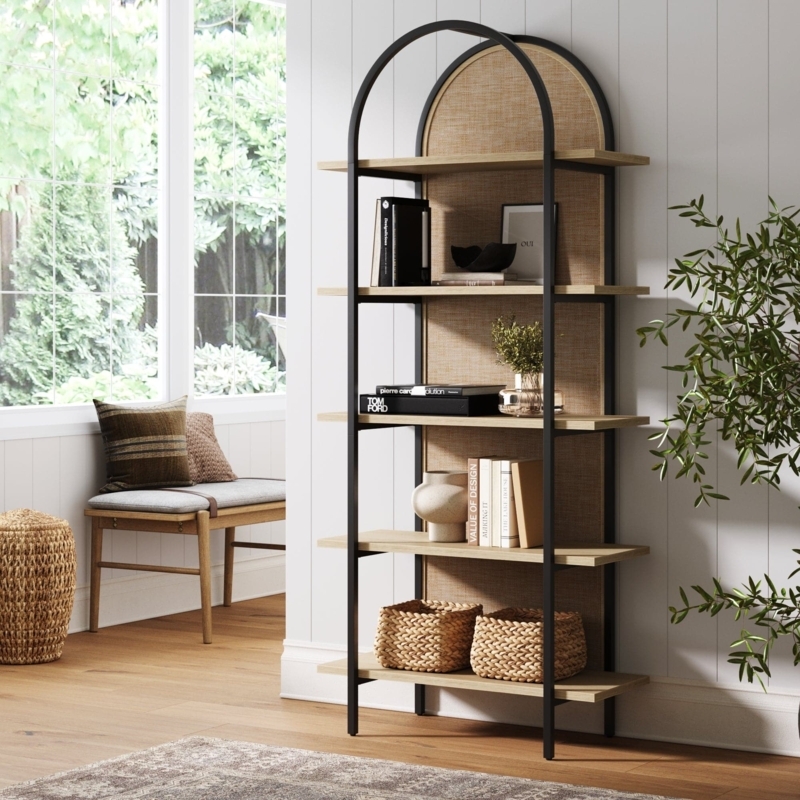 Bookcase Mid Century Modern Wood-Toned Ladder Style