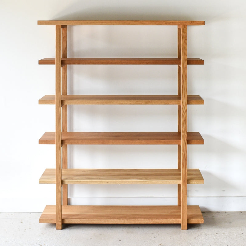 Bookcase, Mixed Material Slim Profile, Light Wood & Black Metal