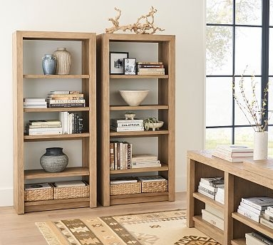 Bookcase, Montauk White Finish, Open Sided Design, Coastal Modern