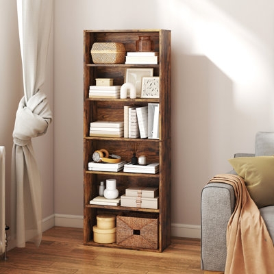 Bookcase Narrow Silhouette Six Tier White Finish Minimalist Style