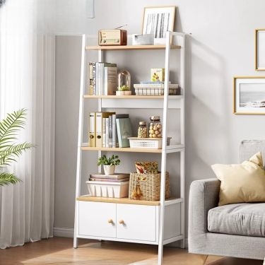 Bookcase Open Back Tall Narrow Silhouette Natural Finish Minimalist