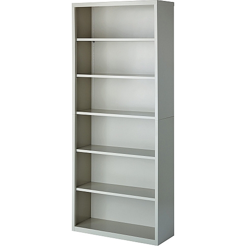 Bookcase Powder Coated Steel Six Shelves Light Grey Industrial Utility