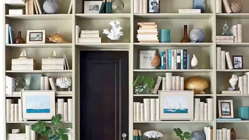 Bookcase Recessed Lighting Beadboard Backing Built-In Coastal Style