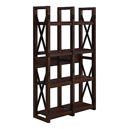 Bookcase Room Divider Dark Wood Metal X-Frame 8 Shelf Industrial