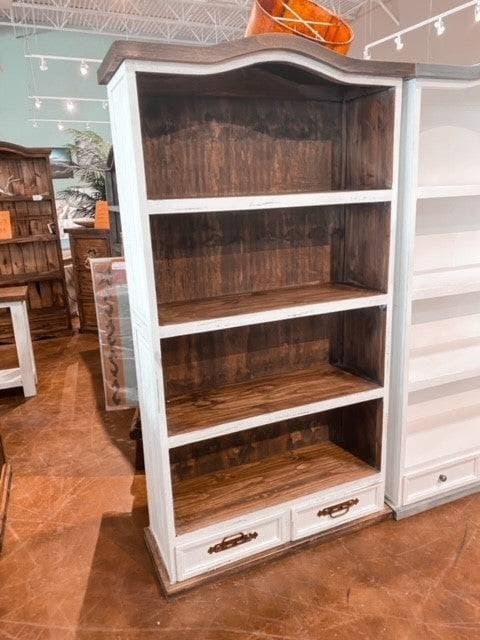 Bookcase Rustic Farmhouse Style with X-Frame Glass Doors