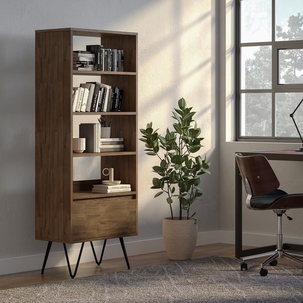 Bookcase Rustic Natural Wood Black Metal Frame Four Tier