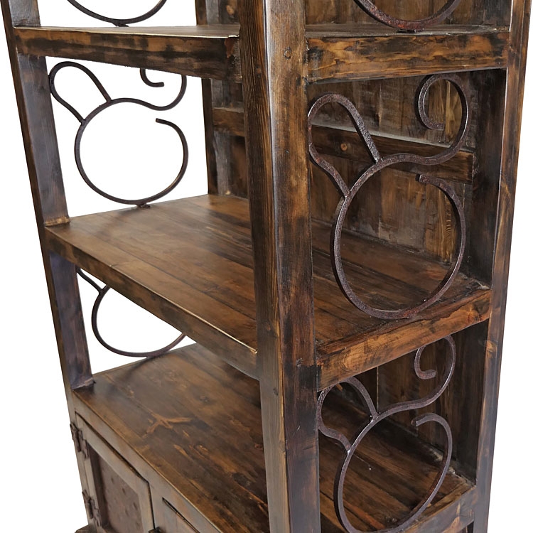 Bookcase Rustic Wood Iron Scrollwork Mesh Cabinet Southwestern