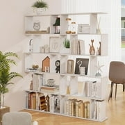 Bookcase S-Shaped Staggered Shelves 5-Tier Matte Black Modern Divider