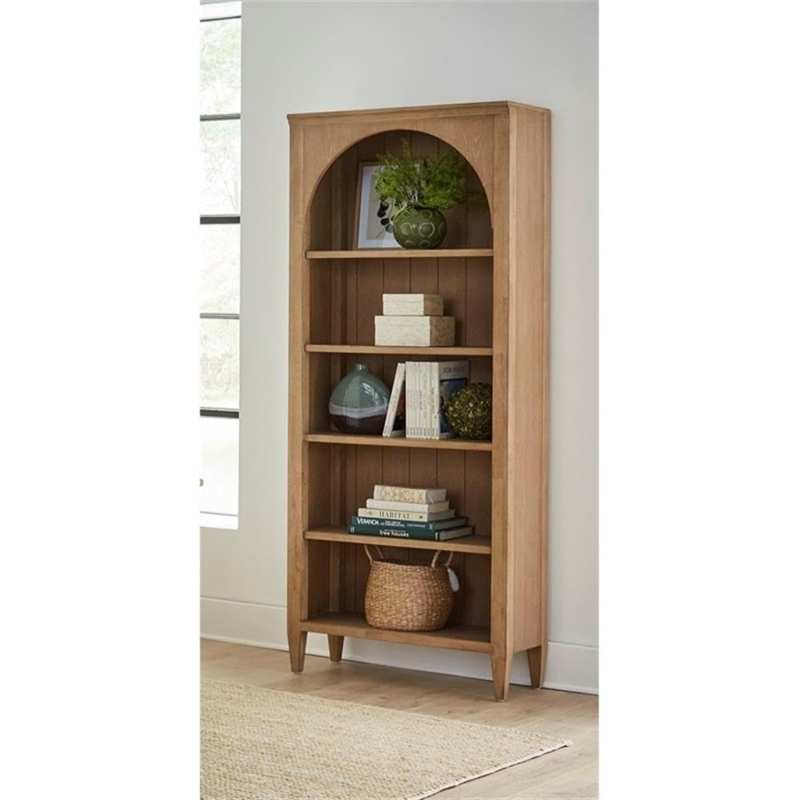 Bookcase Shaker Cabinet Base Light Oak Tone Crown Molding Transitional