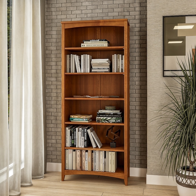 Bookcase Shaker Style Cherry Wood 6-Shelf Tall Storage Unit