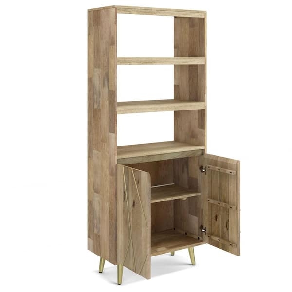 Bookcase Slatted Doors Black Metal Frame Industrial Wood Storage