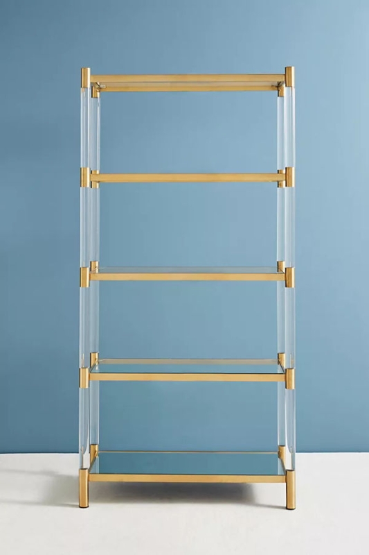 Bookcase Slender Silhouette White Stone Like Shelves Vertical Storage