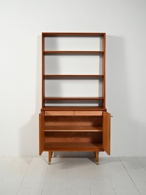 Bookcase Sliding Door Cabinet Tapered Legs Mid Century Styling